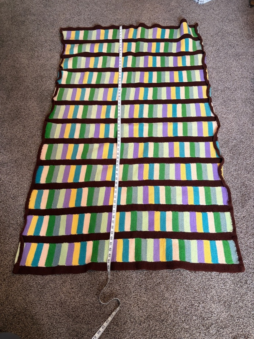 Colorful Striped Crochet Blanket - Multicolor